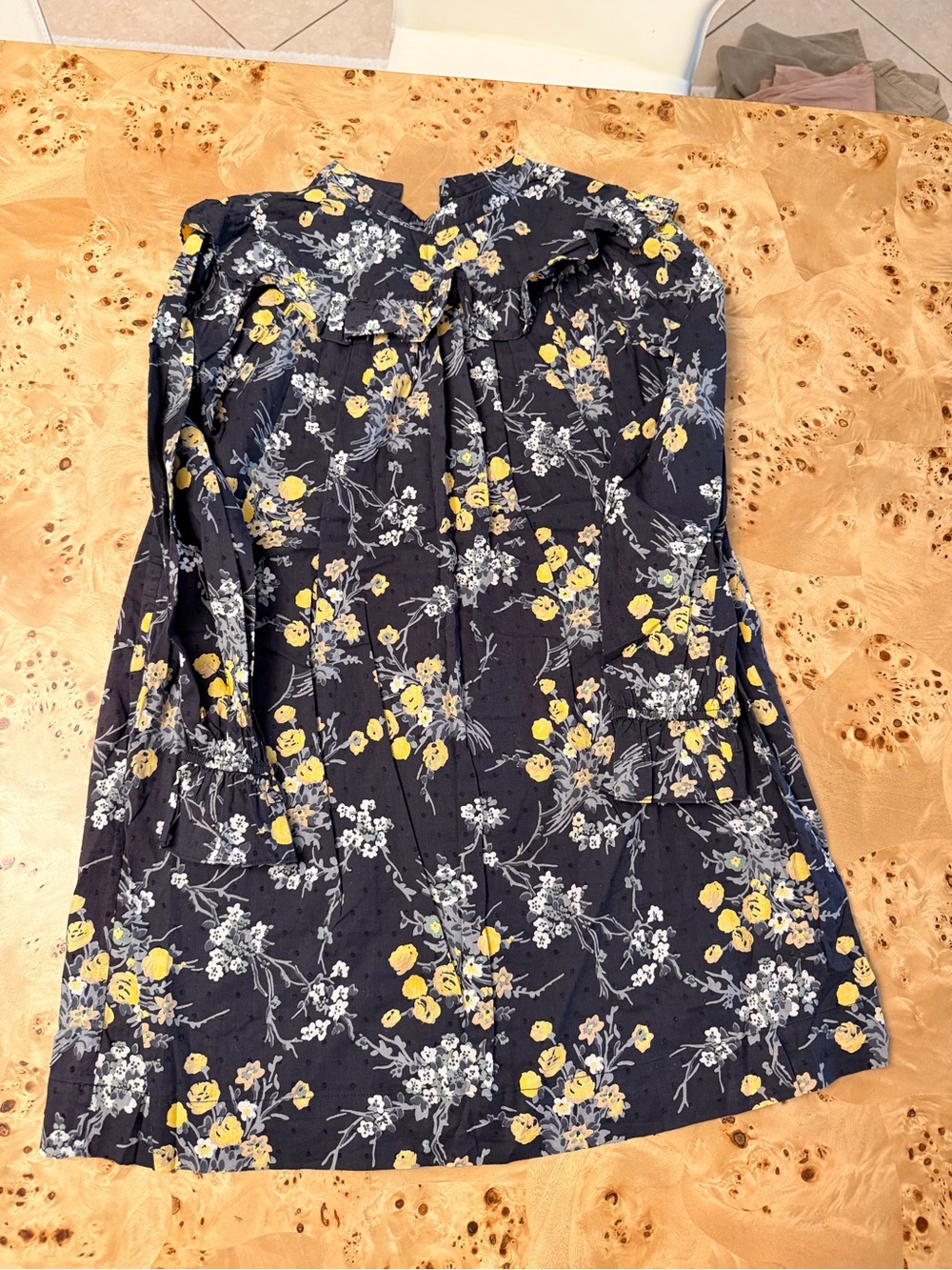 Floral Navy A-Line Skirt with Yellow Accent